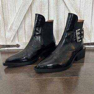 GANNI Womens Chelsea Boots Buckle‎ Leather Grunge Goth 90s Black EU 36